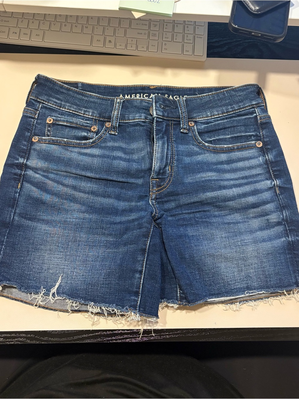 American Eagle Outfitters Distressed Dark Blue Denim Cutoff Shorts Midi